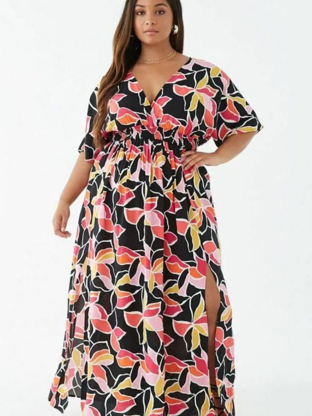 Forever 21 Plus Size Black Multi Abstract Print Maxi Dress 1X/2X